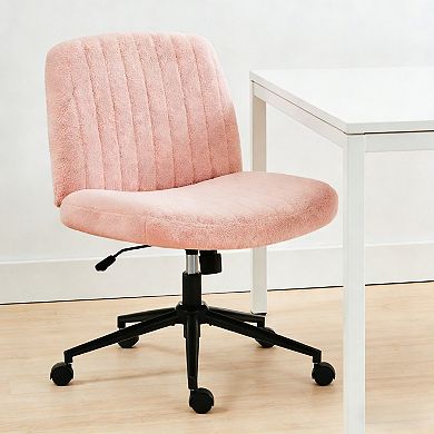 Armless Office Chair with Adjustable Swivel Backrest and Teddy Wool Fabric for Home Office