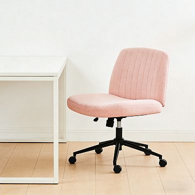 Armless Office Chair with Adjustable Swivel Backrest and Teddy Wool Fabric for Home Office