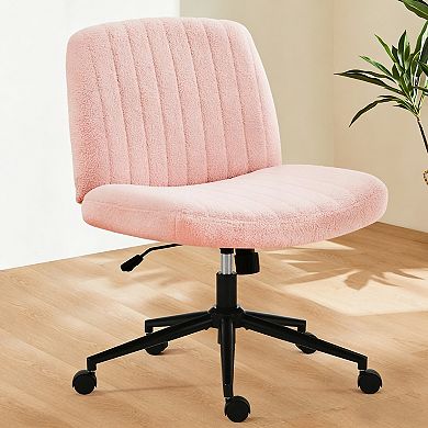 Armless Office Chair with Adjustable Swivel Backrest and Teddy Wool Fabric for Home Office