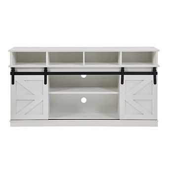 Modern & Farmhouse Wood TV Stand with Sliding Barn Doors and Storage for TVs Up to 65"