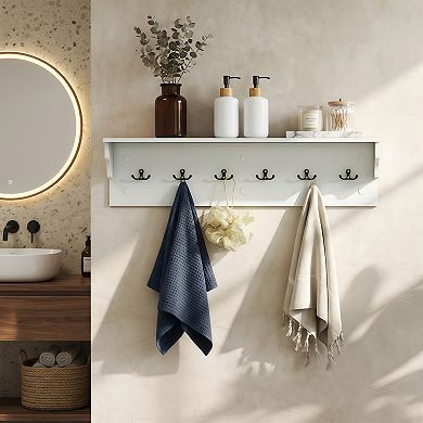 Wall Mount Coat Rack with Shelf and 6 Hooks for Organized Storage