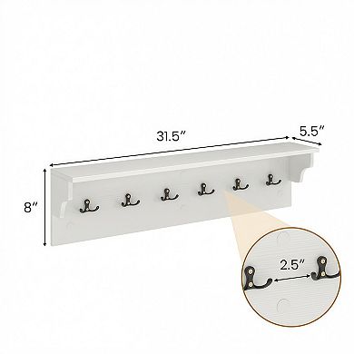 Wall Mount Coat Rack with Shelf and 6 Hooks for Organized Storage