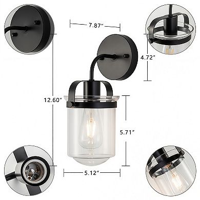1-Light Modern Industrial Wall Sconce with Clear Glass Shade