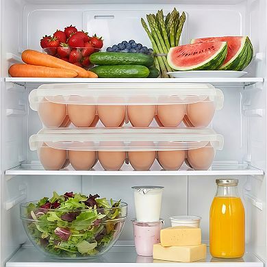 2-Pack Stackable Egg Holder Clear Plastic 18-Cavity Storage Containers, Fridge & Dishwasher Safe