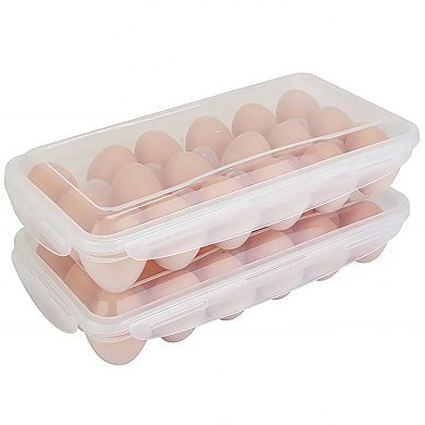 2-Pack Stackable Egg Holder Clear Plastic 18-Cavity Storage Containers, Fridge & Dishwasher Safe