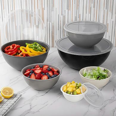 12-Piece Plastic Nesting Mixing Bowl Set with Airtight Lids