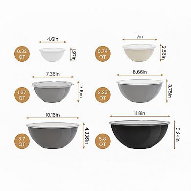 12-Piece Plastic Nesting Mixing Bowl Set with Airtight Lids