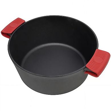 Pre-Seasoned 5 Quart Cast Iron Dutch Oven with Dual Handles and Silicone Handle Holders