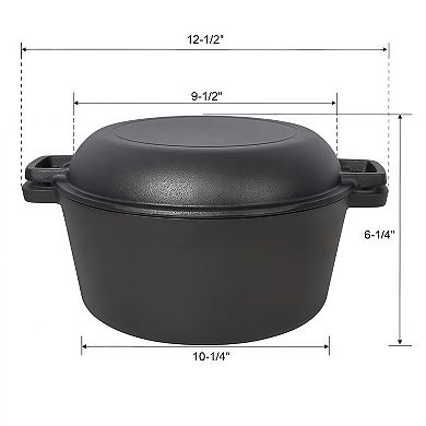 Pre-Seasoned 5 Quart Cast Iron Dutch Oven with Dual Handles and Silicone Handle Holders