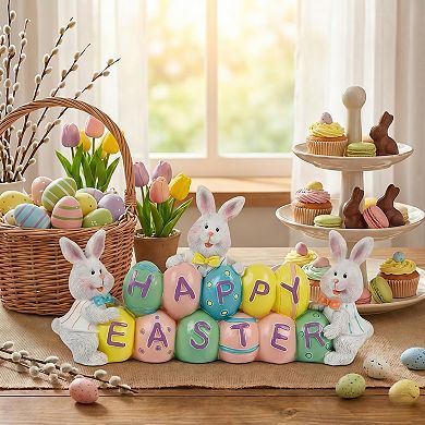 Easter Eggs Bunny Hand-Painted Resin Tabletop Centerpiece Figurine