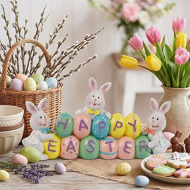 Easter Eggs Bunny Hand-Painted Resin Tabletop Centerpiece Figurine