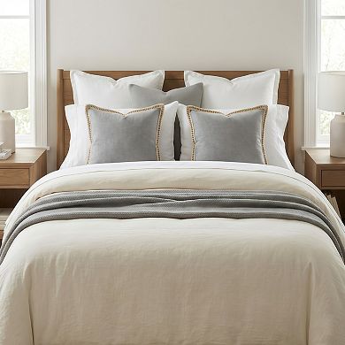 Set of 2 Faux Linen Throw Pillow Covers with Decorative Braided Trim