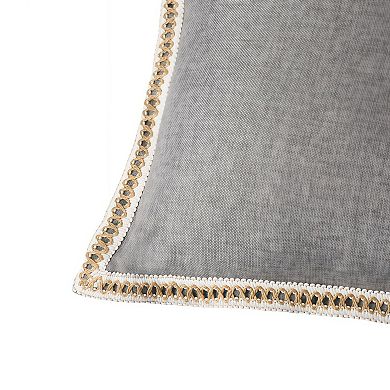 Set of 2 Faux Linen Throw Pillow Covers with Decorative Braided Trim