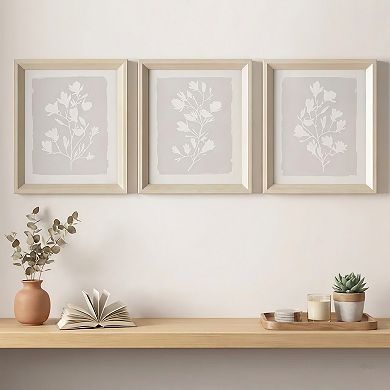 3-Piece Framed Glass Wall Art Set with Botanical Floral Prints