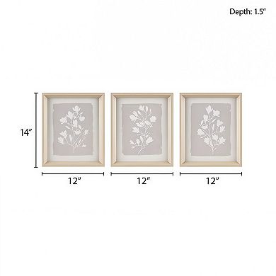 3-Piece Framed Glass Wall Art Set with Botanical Floral Prints