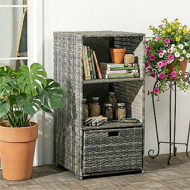 Indoor & Outdoor Wicker Storage Shelf with Drawer