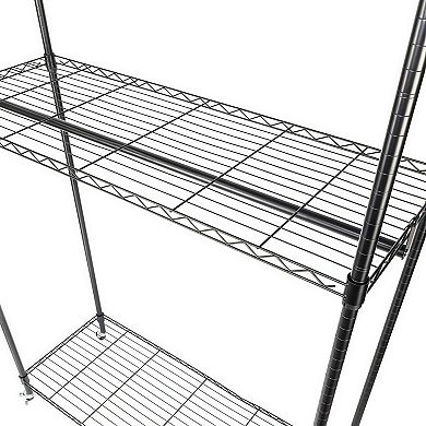 2-Tier Rod Closet Organizer Garment Rack with Storage Shelves and Hooks
