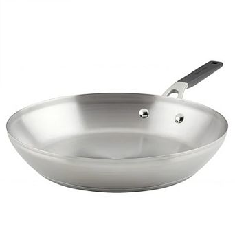 Brushed Stainless Steel Induction Frying Pan, Metal Utensil and Dishwasher Safe