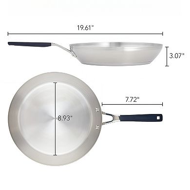 Brushed Stainless Steel Induction Frying Pan, Metal Utensil and Dishwasher Safe