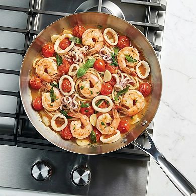 Brushed Stainless Steel Induction Frying Pan, Metal Utensil and Dishwasher Safe