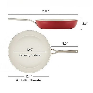 Hard Anodized 12.1 Inch Ceramic Nonstick Frying Pan, Oven Safe to 500°F, Empire Red
