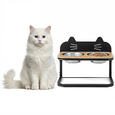 Adjustable Elevated Pet Feeder Stand with Stainless Steel Bowls for Dogs & Cats