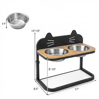 Adjustable Elevated Pet Feeder Stand with Stainless Steel Bowls for Dogs & Cats