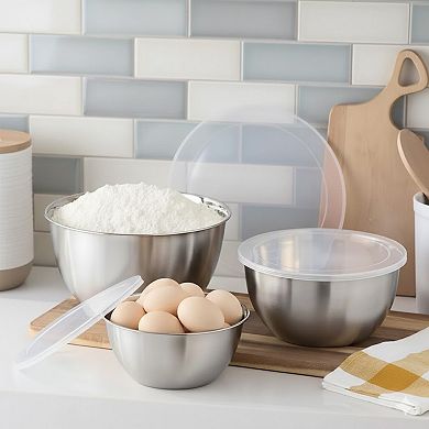 6-Piece Brushed Stainless Steel Mixing & Storage Bowl Set with Lids