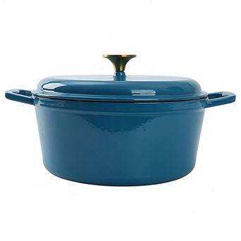 4.75-qt Enameled Cast Iron Round Dutch Oven with Gold Tone Knob Blue