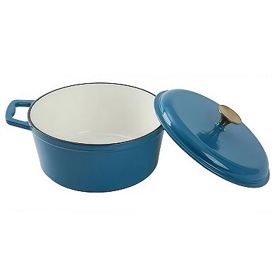 4.75 QT Enameled Cast Iron Round Dutch Oven with Gold Tone Knob Blue