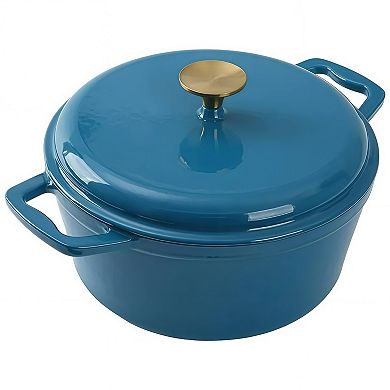 4.75 QT Enameled Cast Iron Round Dutch Oven with Gold Tone Knob Blue