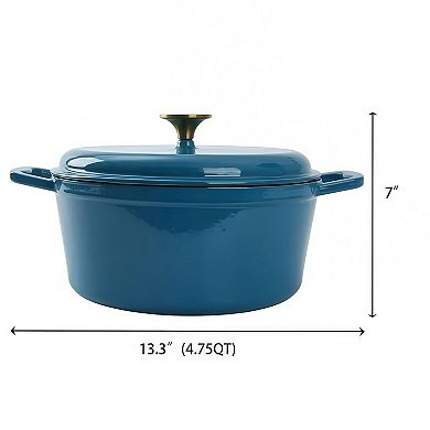 4.75 QT Enameled Cast Iron Round Dutch Oven with Gold Tone Knob Blue