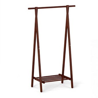 Solid Rubber Wood Folding A-Frame Coat Rack with Bottom Storage Shelf