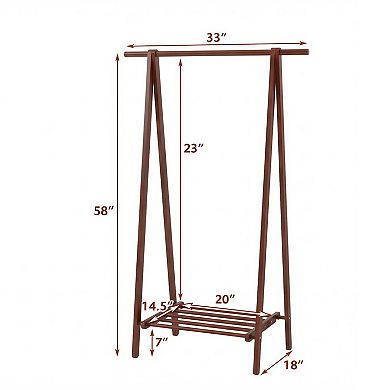 Solid Rubber Wood Folding A-Frame Coat Rack with Bottom Storage Shelf