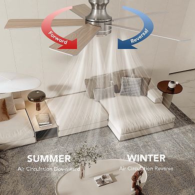 Moooni 52" Ceiling Fan with Lights Modern Reversible Fandelier with Remote & APP Control for Bedroom