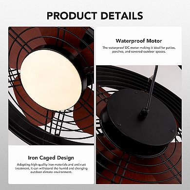 Moooni 25" Outdoor Waterproof Ceiling Fan with Light 3CCT Dimmable Plug in Caged Ceiling Fan