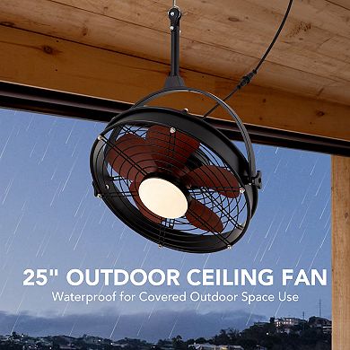 Moooni 25" Outdoor Waterproof Ceiling Fan with Light 3CCT Dimmable Plug in Caged Ceiling Fan