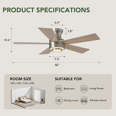 Moooni 42" Ceiling Fan with Lights Modern Reversible Fandelier with Remote & APP Control for Bedroom