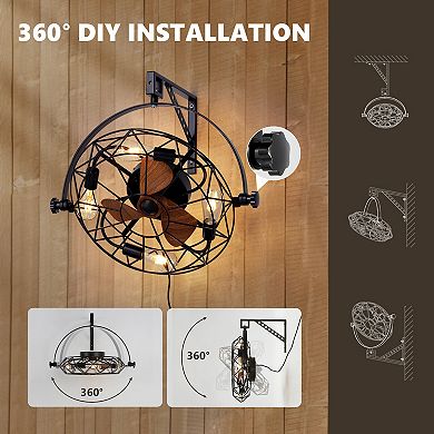Moooni Multi-Mount 360° Rotation Ceiling Fan with Light - Remote Control, 6-Speed, Plug-In