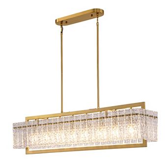 Moooni 8 Lights 47" Luxury Gold Modern Rectangle Crystal Chandelier Pendant Light Fixture No Bulbs
