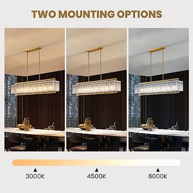 Moooni 8 Lights 47" Luxury Gold Modern Rectangle Crystal Chandelier Pendant Light Fixture No Bulbs