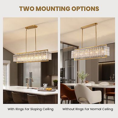 Moooni 8 Lights 47" Luxury Gold Modern Rectangle Crystal Chandelier Pendant Light Fixture No Bulbs