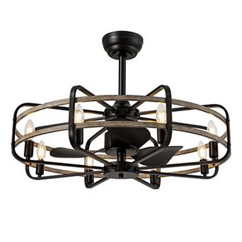 Moooni 30" Industrial Caged Ceiling Fan with Light Farmhouse Fandelier with Remote Control No Bulbs