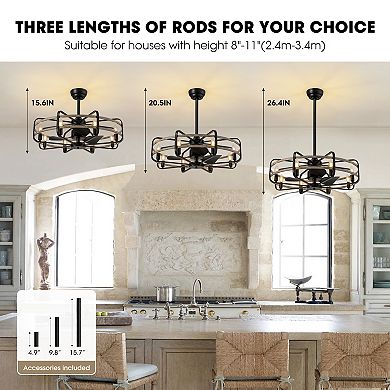 Moooni 30" Industrial Caged Ceiling Fan with Light Farmhouse Fandelier with Remote Control No Bulbs