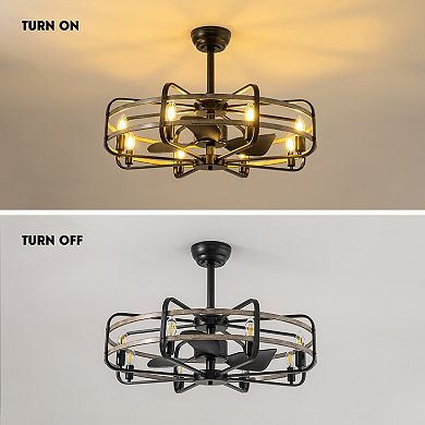 Moooni 30" Industrial Caged Ceiling Fan with Light Farmhouse Fandelier with Remote Control No Bulbs