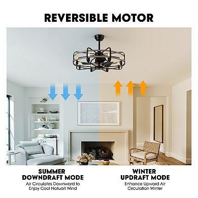 Moooni 30" Industrial Caged Ceiling Fan with Light Farmhouse Fandelier with Remote Control No Bulbs