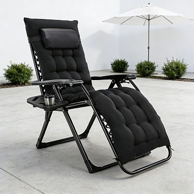 Zero Gravity Reclining Lounge Chair with Cup Holder and Removable Cushion