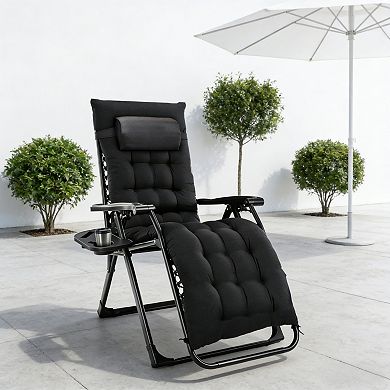 Zero Gravity Reclining Lounge Chair with Cup Holder and Removable Cushion