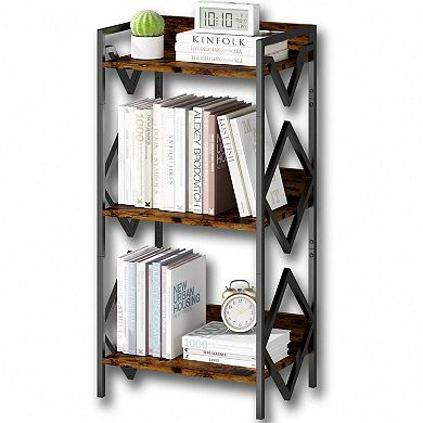 3-Tier Rustic Metal Bookshelf for Small Spaces
