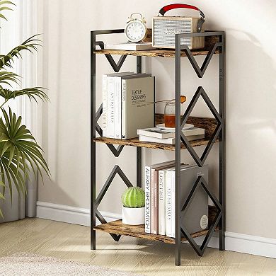 3-Tier Rustic Metal Bookshelf for Small Spaces